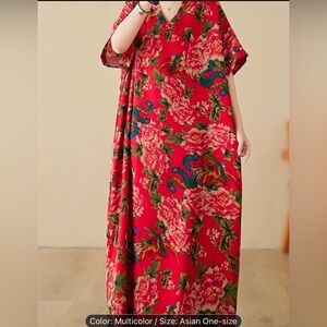 NWOT boho Floral Print Short Sleeve V Neck With Pockets dress